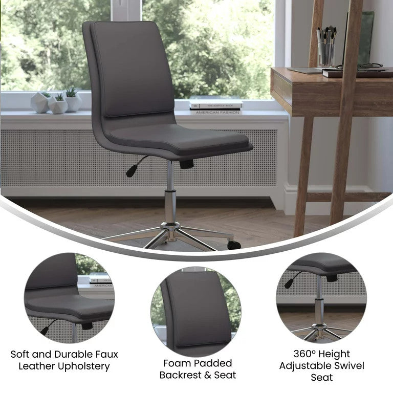 Office Chair, Chrome Base With Comfortable Faux Leather Seat & Mid Back, Gray