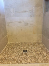 Hand-Sorted River Stone Mosaic - Sliced Black Pebble Tile, 12x12 Sheet