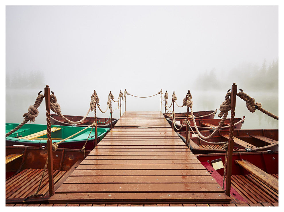 Boats in Mysterious Fog, Boat Canvas Art Print, 40"x30"