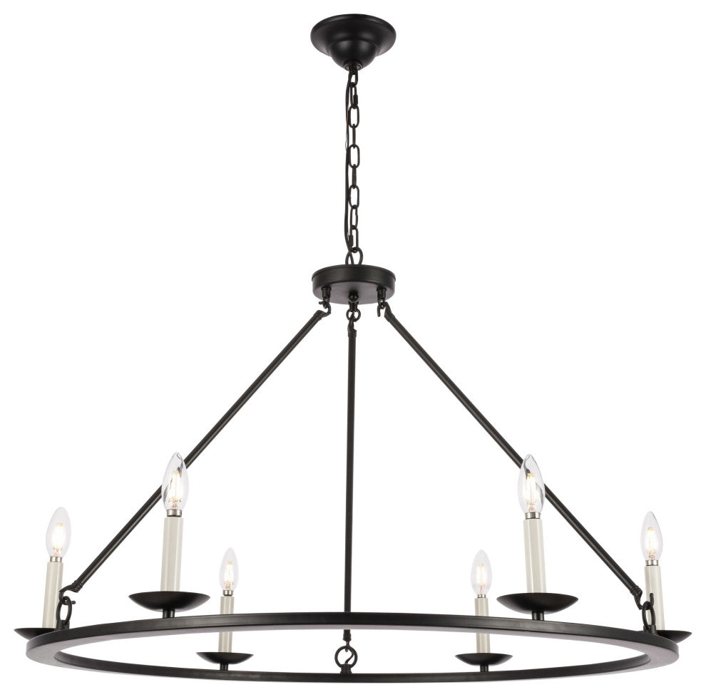 Elegant Lighting LD6010D36 Maine 6 Light 36"W Taper Candle - Black