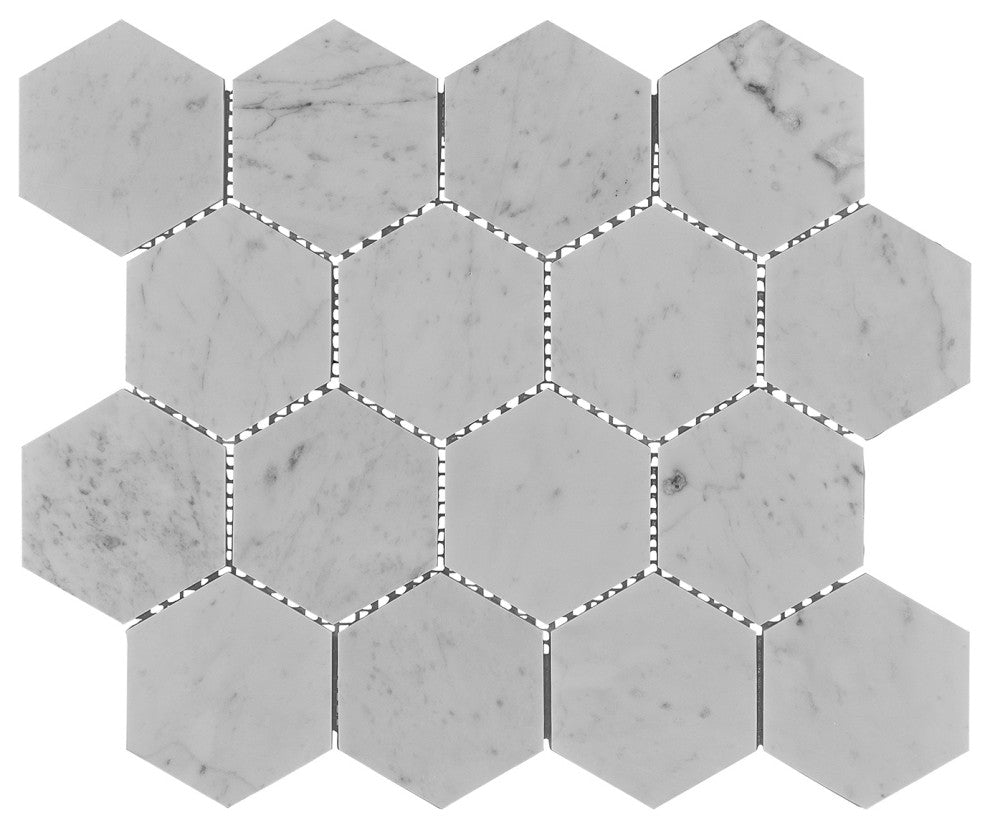 Burgos Aosta White Marble Mosaic Floor and Wall Tile, Box of 11