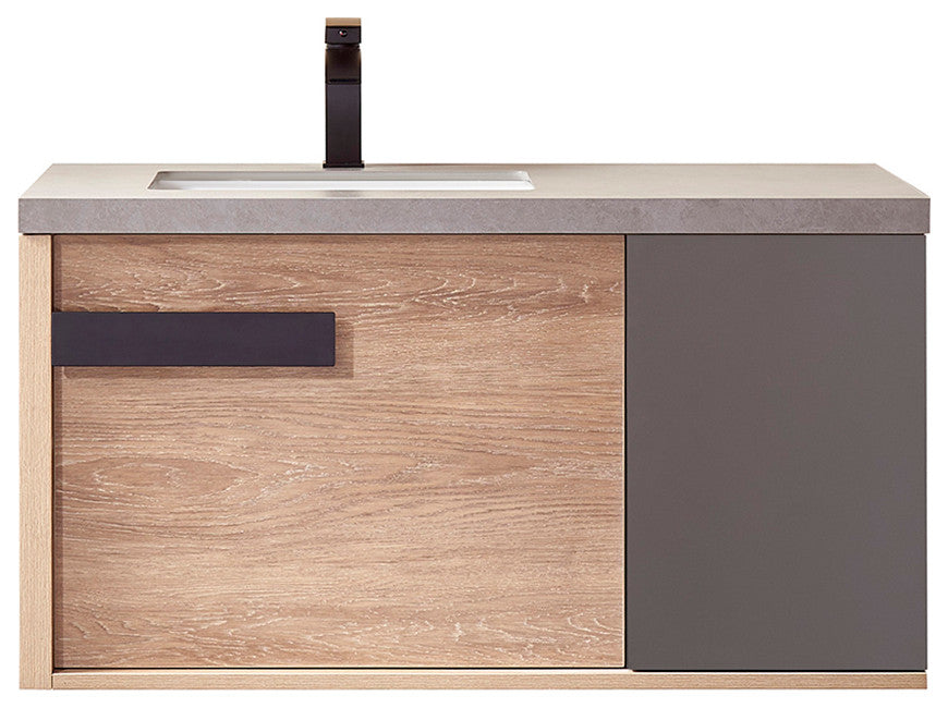 Carcastillo Bath Vanity, Oak With Sintered Stone Top, 40", Without Mirror