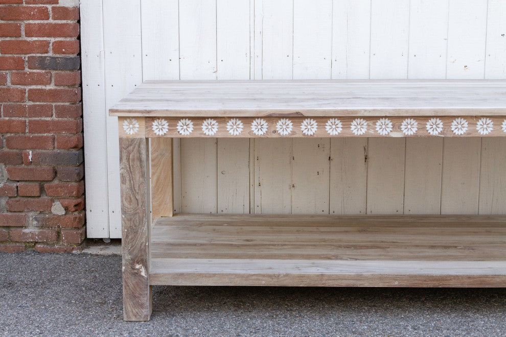 Bleached Teak Mother of Pearl Blossom Table