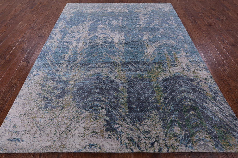 Hand-Knotted Abstract Wool & Silk Rug 7' 11" X 10' 2" - Q13075