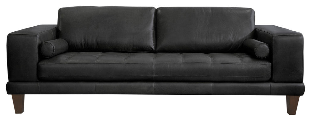 Wynne Contemporary Sofa With Brown Wood Legs, Black