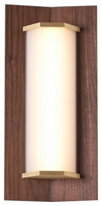 Penna 16 LED Sconce, Warm White, Distressed Brass/Dark Stained Walnut, 120v