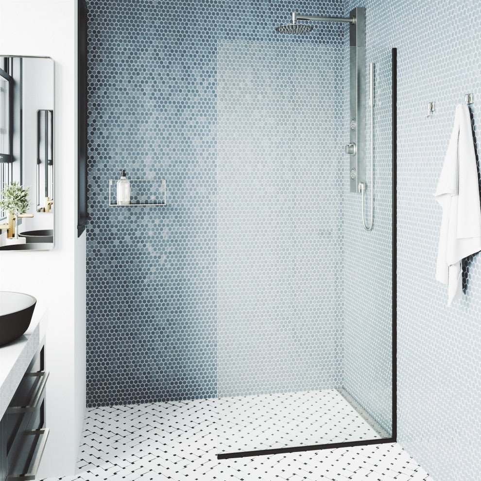 VIGO Zenith Frameless Fixed, Matte Black, Shower Screen, 34" W X 74" H, Clear Glass