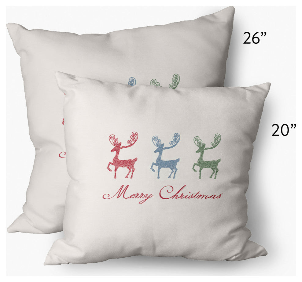 Merry Christmas Reindeer Decorative Throw Pillow, Multi-Green, 14"x20"