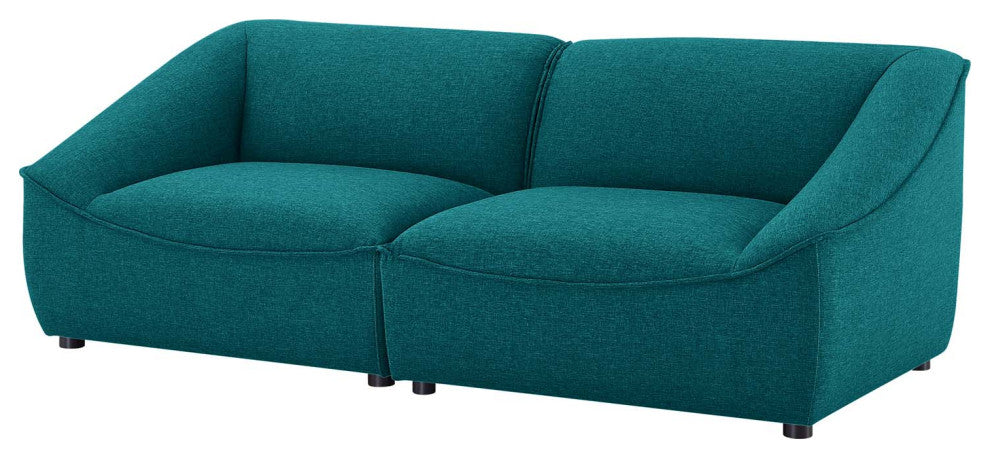 Loveseat Sofa, Fabric, Teal Blue, Modern, Living Lounge Hotel Lobby Hospitality