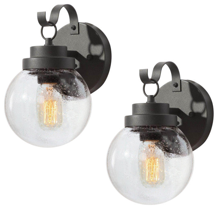 1-Light Sandy Black Seeded Globe Outdoor Wall Lamp, Set of 2, Sandy Black, 10"