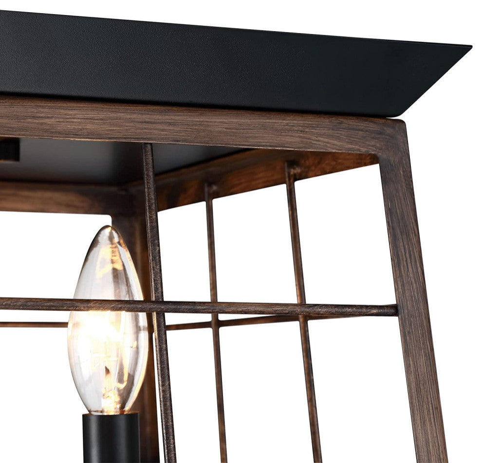 3 light Wooden Close to Ceiling Lighting lamp farmhouse black Flush Mount