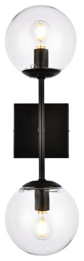 Noah 2-Light Black and Clear Glass Wall Sconce