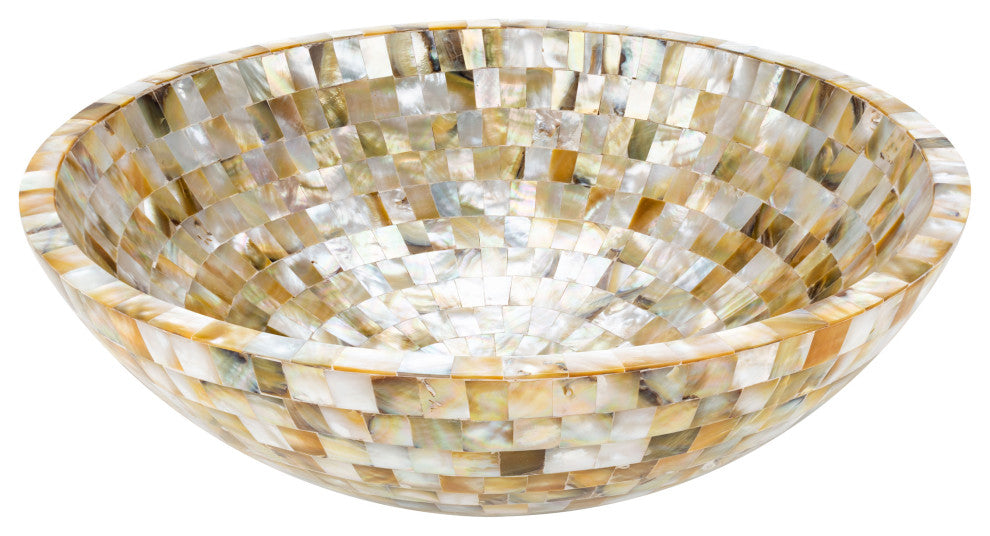 Mother of Pearl Seashell Vessel Sink Gold Rectangular Cube Inlay