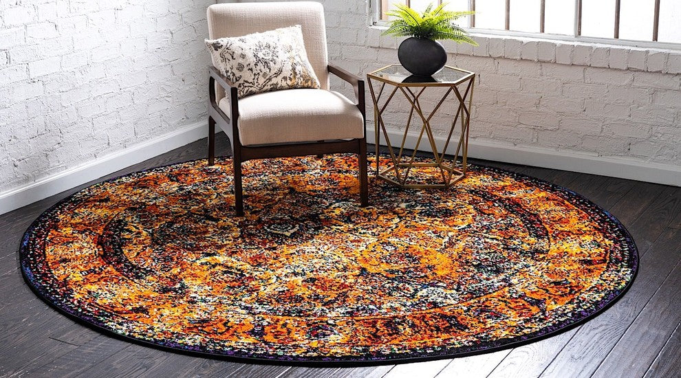Transitional Bianco 8' Round Sunburst Area Rug