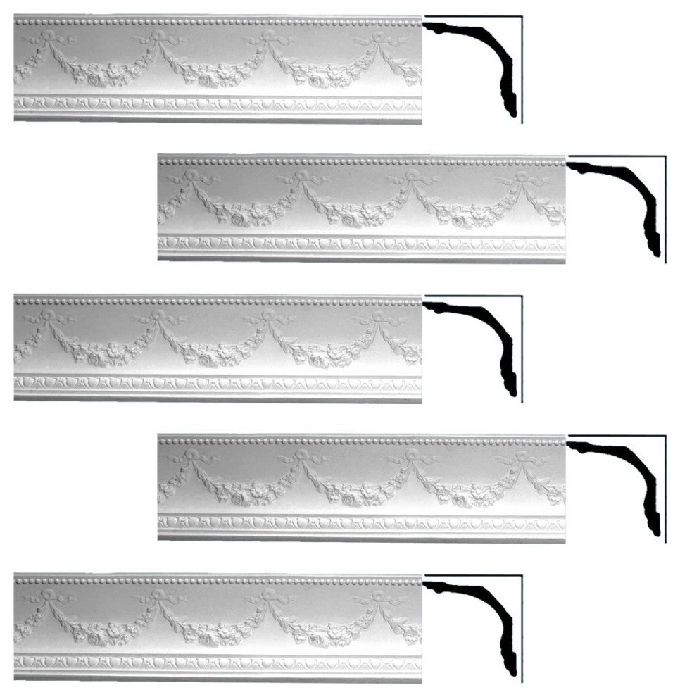 Ornate Cornice White Urethane Floral Bunting  5 Pcs   378.75" Length