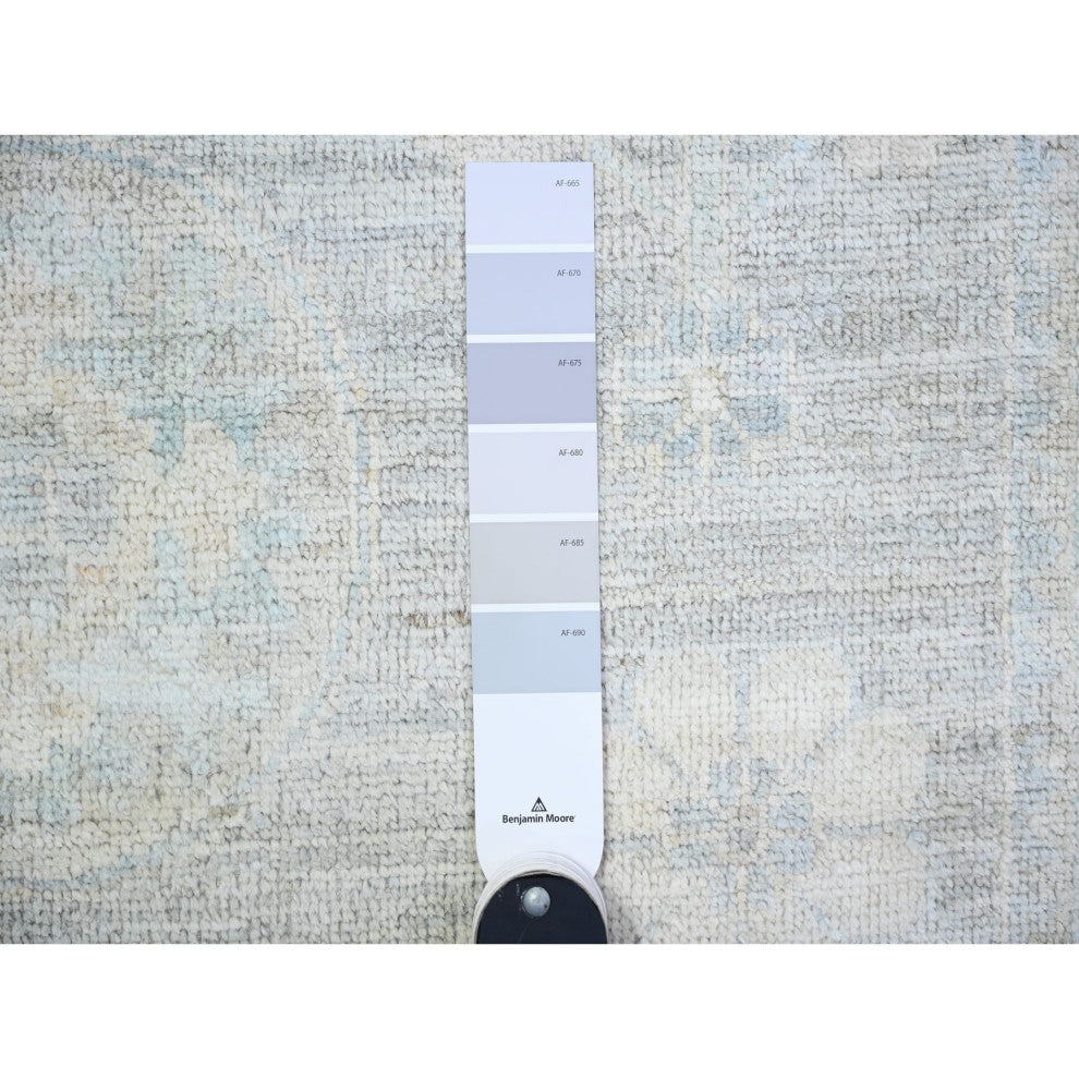 Gray White Wash Peshawar Wool Hand Knotted Runner Oriental Rug, 4'x12'2"