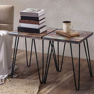 Reclaimed Wood End Table, Red, 16" X 16" X 20"
