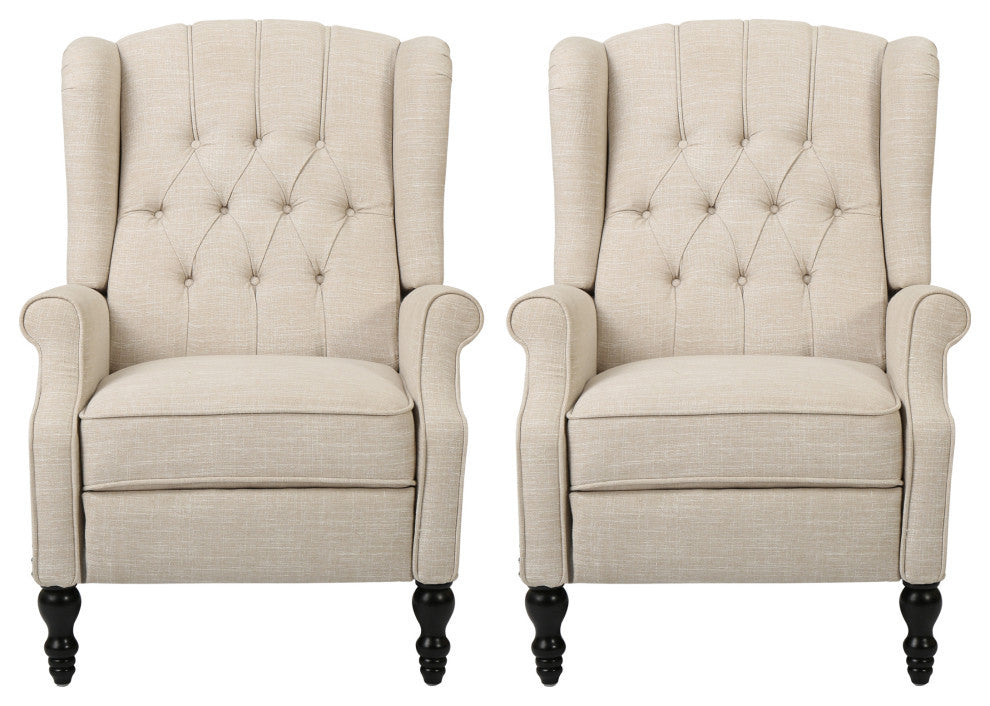 GDF Studio Xanthe Tufted Fabric Recliner, Set of 2, Beige and Dark Brown