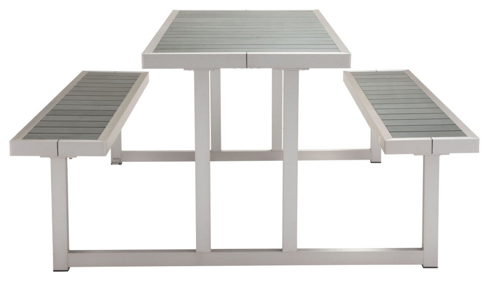 Dining Table Chair Set, Rectangular, Aluminum, Metal, Silver, Outdoor Patio