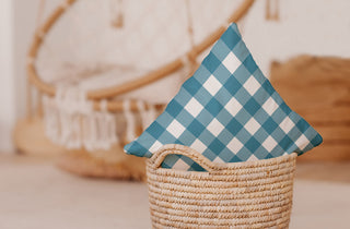 Gingham Plaid Indoor/Outdoor Throw Pillow, Unreal Teal, 18"x18"
