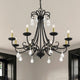 Daphne 8-Light Black Large Chandelier, Antique Brass Accents and Clear Crystals