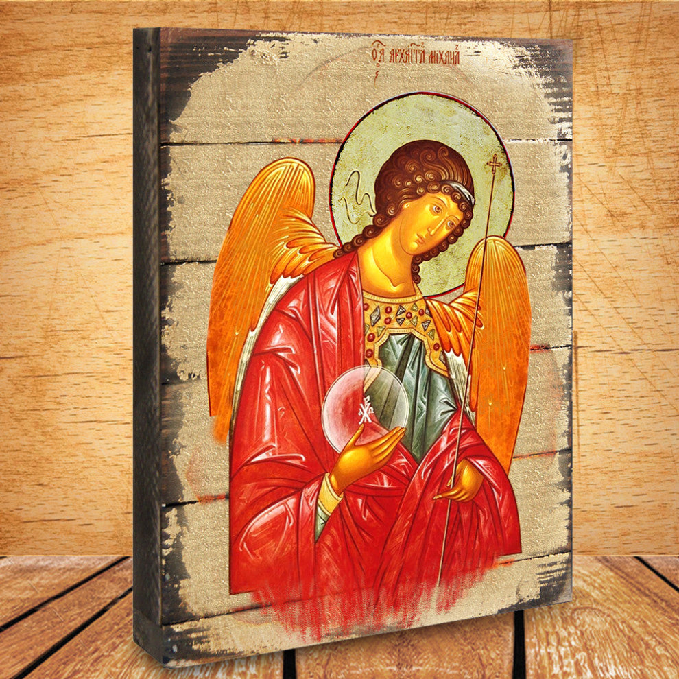 Icon Archangel Michael Wall Art On Wood, 16 Inch