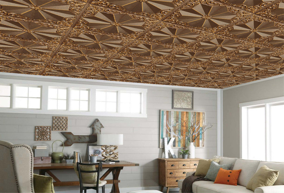 Antique Gold 3D Ceiling Panels, 2'x2', 100 Sq Ft, Pack of 25