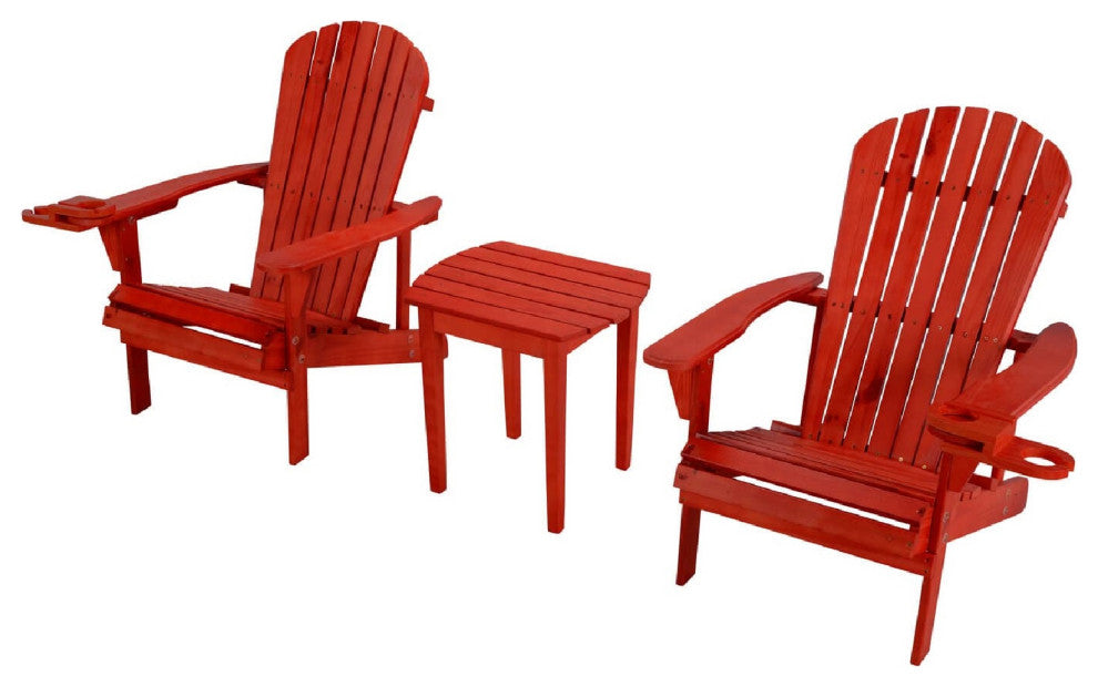 Earth Collection Adirondack Chair With phone and cup holder, Red, 3-Piece Bistro