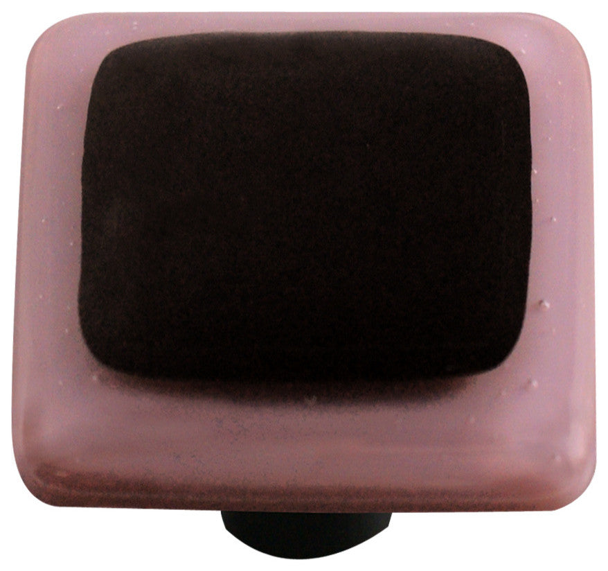 Art Glass Bordered Knob, Black Post, Dusty Lilac Border Black