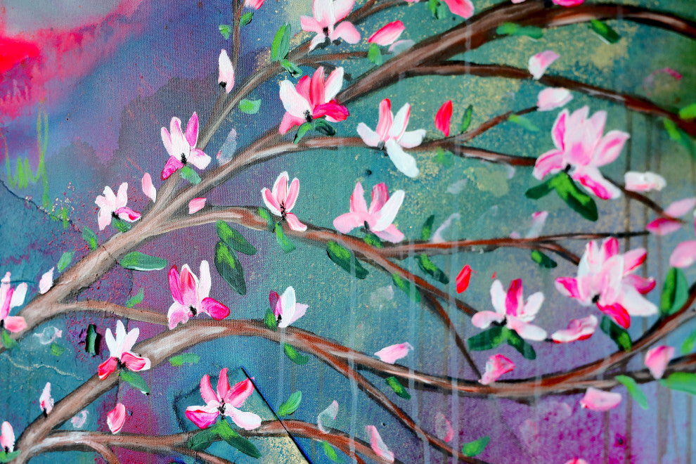 Cherry blossom, Abstract tree art, japanese magnolia painting, blossom tree art