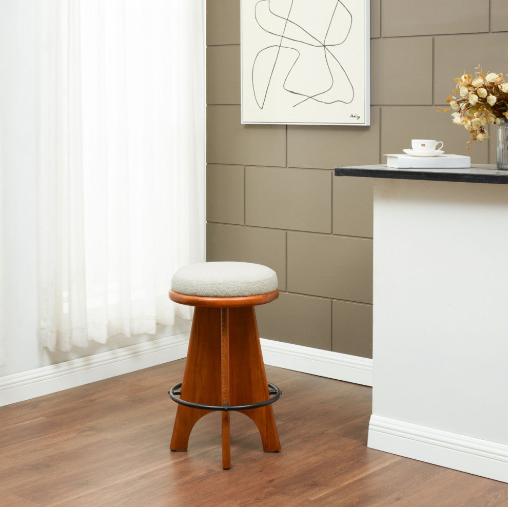 Safavieh Couture Bellarita Swivel Counter Stool, Ivory/Walnut