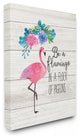 Be A Flamingo Floral Watercolor on White Planks Canvas Wall Art, 24"x30"