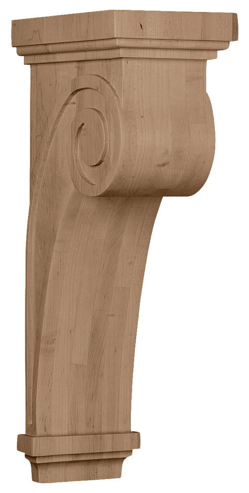 6 1/4"W x 10"D x 22"H Scroll Corbel, Red Oak