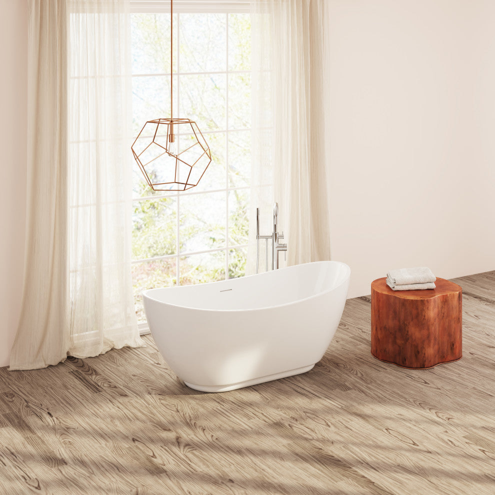 Perlato Roma Freestanding Soaking Tub, White, 62"