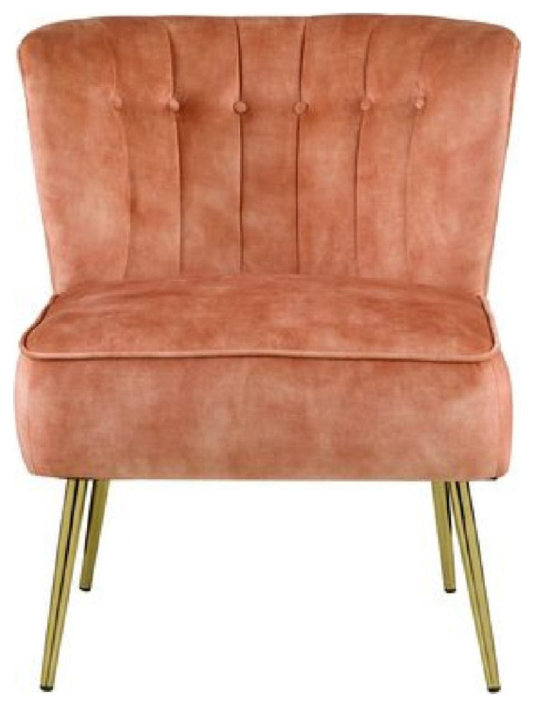 Benzara BM269067 Accent Chair With Curved Tufted Back, Orange and Gold