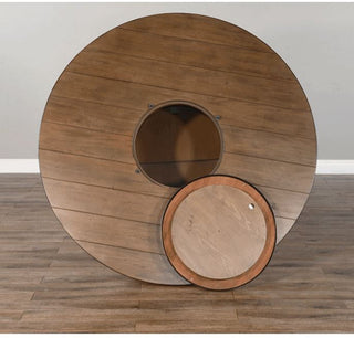 Unique Round 54" Counter Height Rustic Barrel Pub Table Warm Walnut