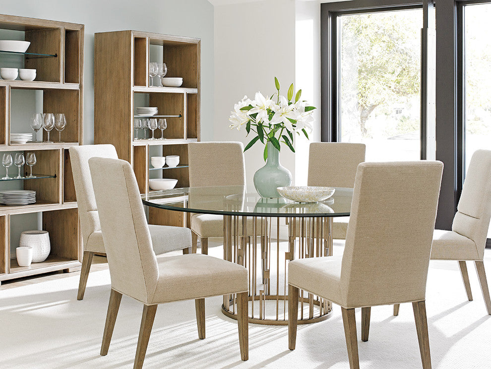 Rendezvous Round Metal Dining Table With 72" Glass Top