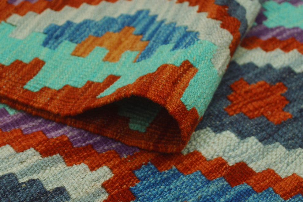 Sangat Kilim Hatima Red/Blue Runner, 2'5x9'5