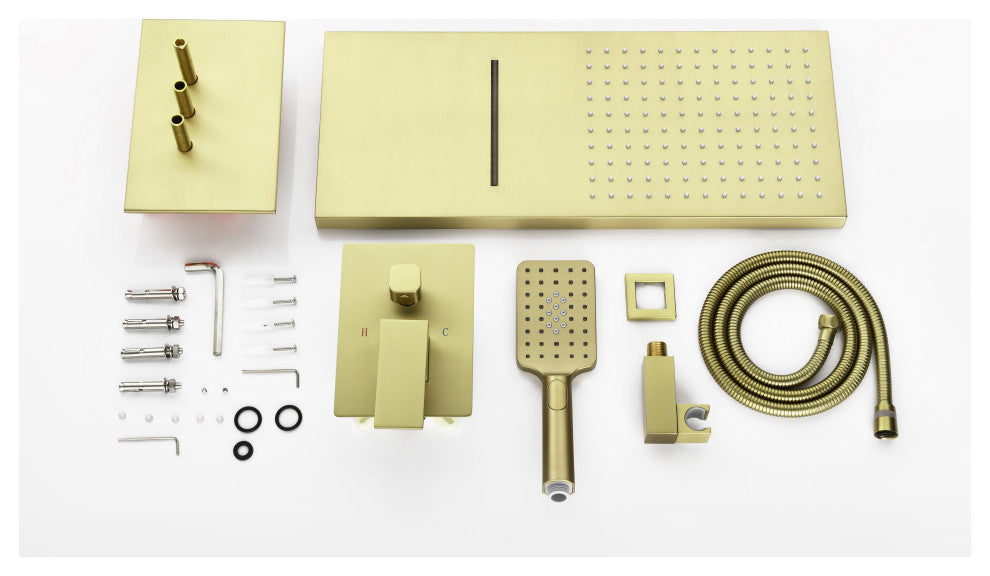 Luxury Shower System With 3-Function Hand Shower, Brushed Gold