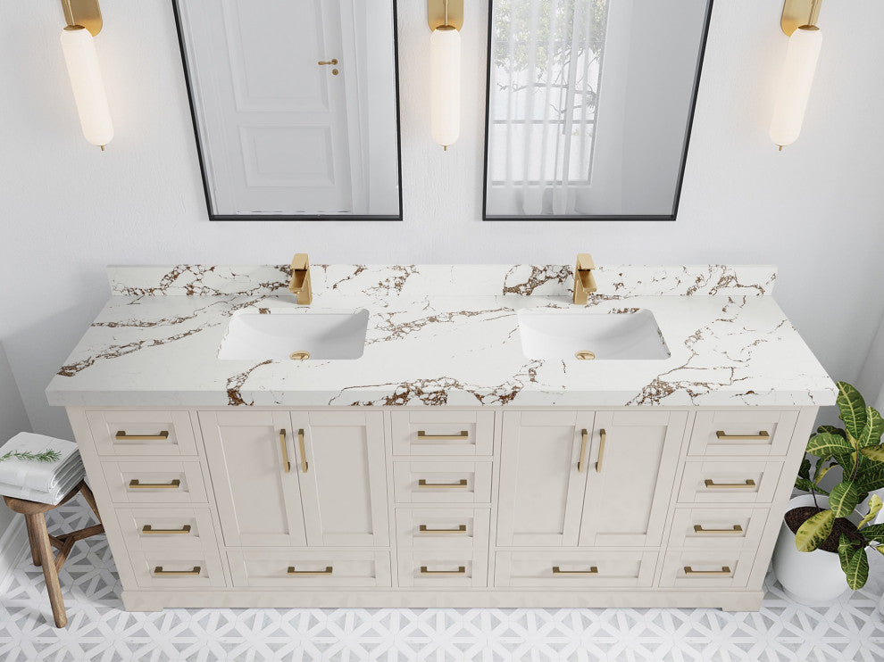 Boston 84" Double Sink Bath Vanity in Fine Grain 2" Viola Brown