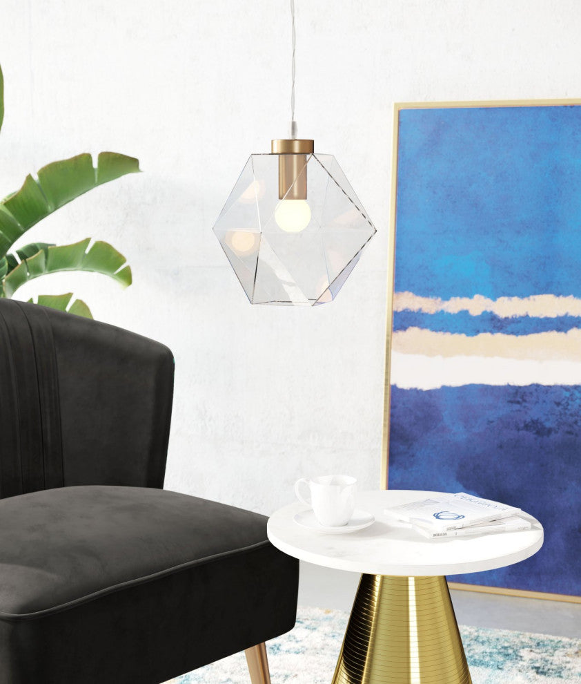 Pendant Ceiling Light Fixture, Glass, Steel Metal, Gold, Clear, Lounge Cafe