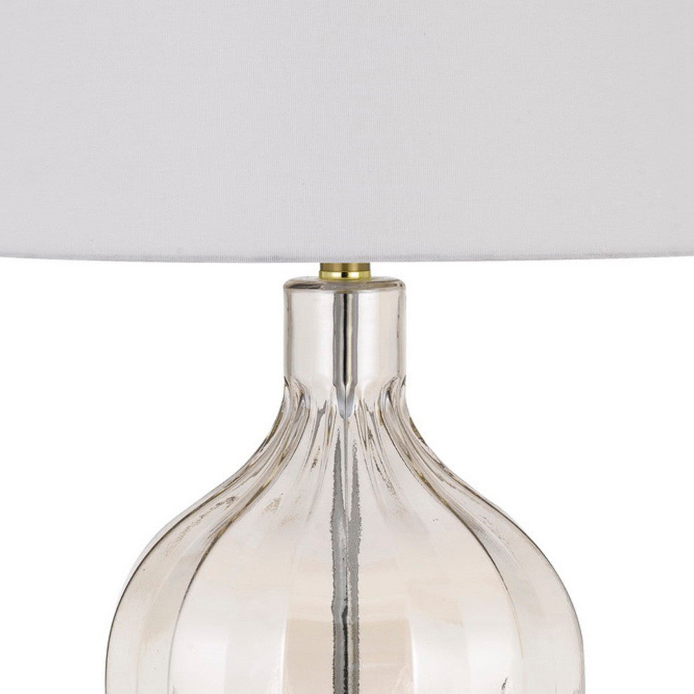 29 Inch Glass Table Lamp with Dimmer, Round, Clear and Brass