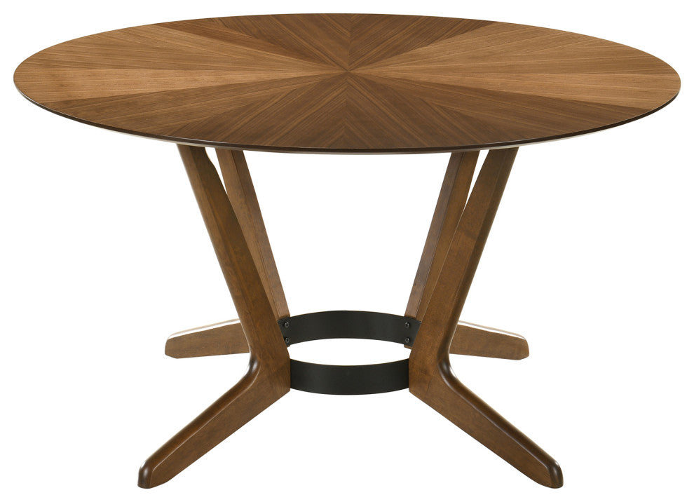 Santana 5-Piece Round Walnut Wood Dining Table Set With Orange Fabric
