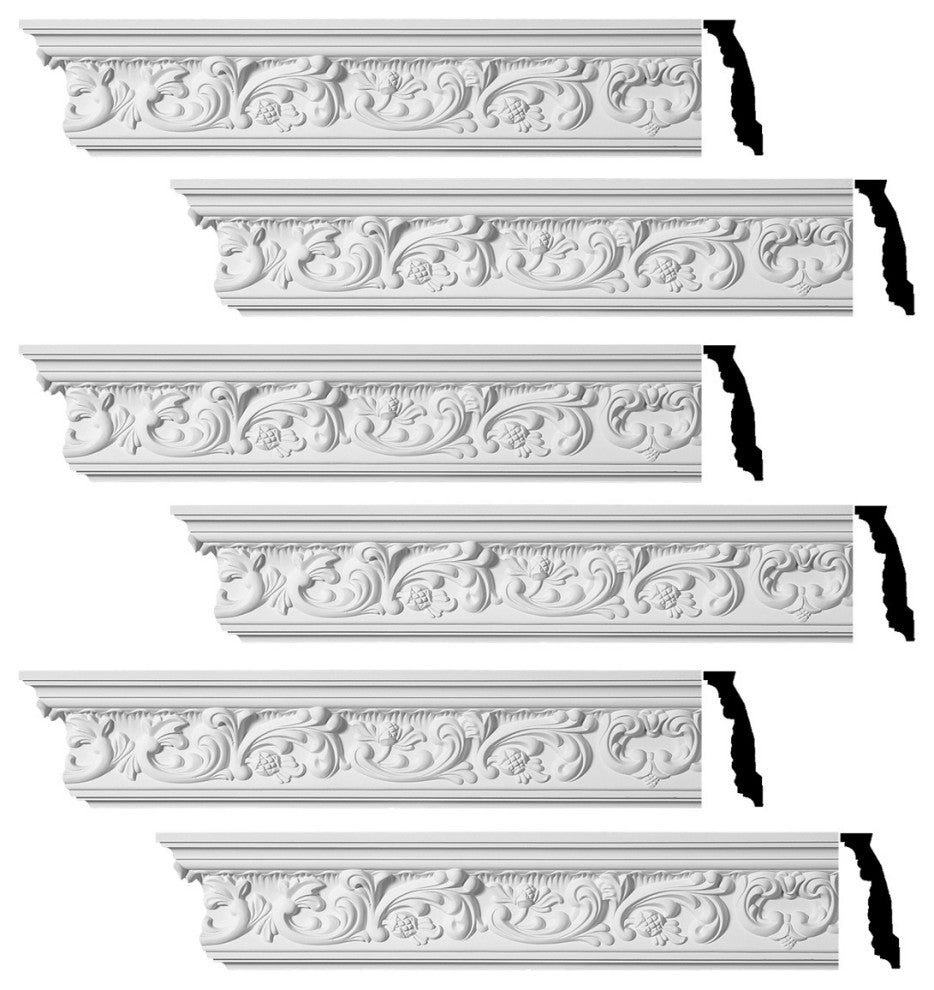 Ornate Cornice White Urethane Cannes Design 6 Pieces Totaling 564" Length