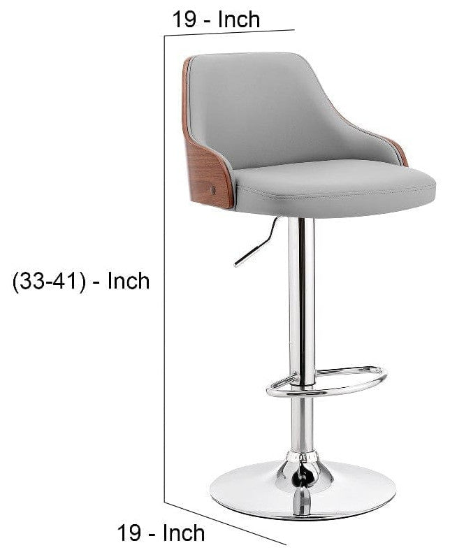 Benzara BM248174 Faux Leather and Metal Adjustable Bar Stool, Gray and Silver