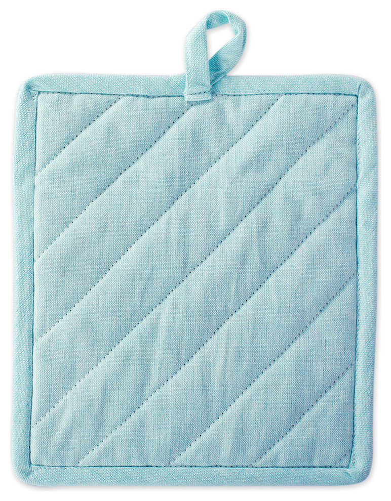 DII Aqua Solid Chambray Pot Holder, Set of 2