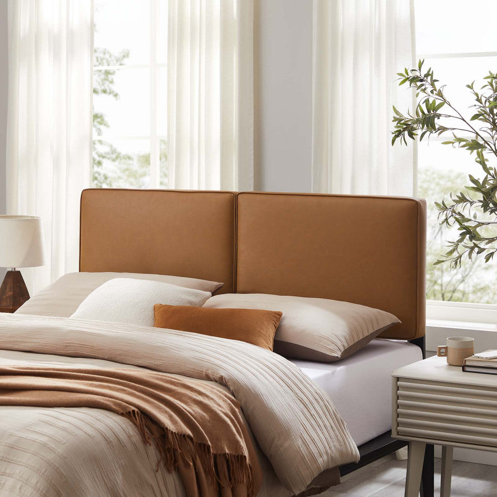 Lindee Vegan Leather King Headboard, Tan