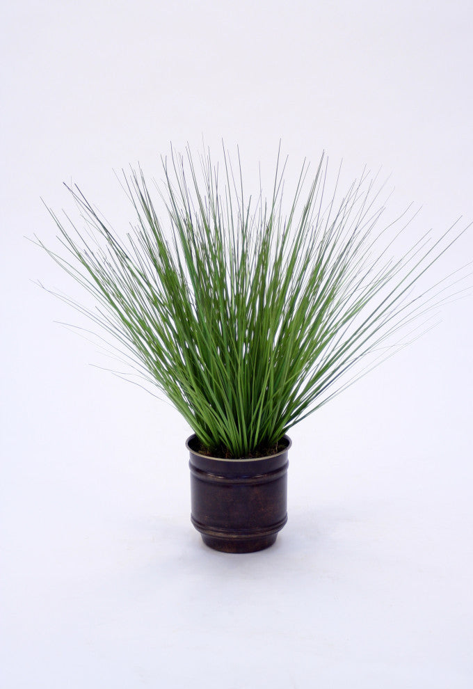 Grass In Round Metal Bronze Pot