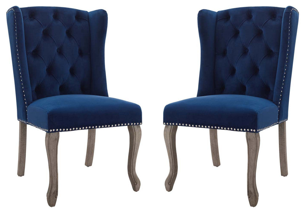 Side Dining Chair, Set of 2, Velvet, Blue Navy, Modern, Cafe Bistro Restaurant