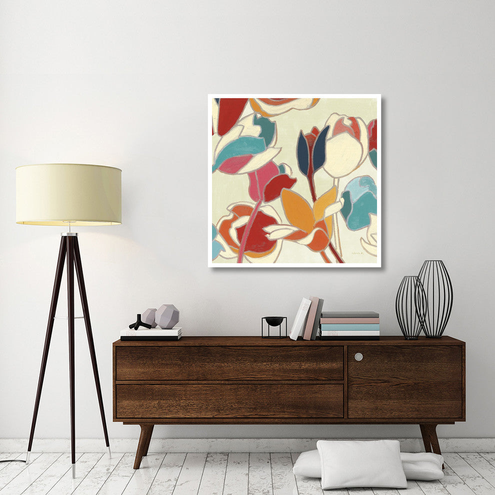 "Cloisonne Tulipe II Turquoise and Indigo Vignette" Paper Art, 40"x40"